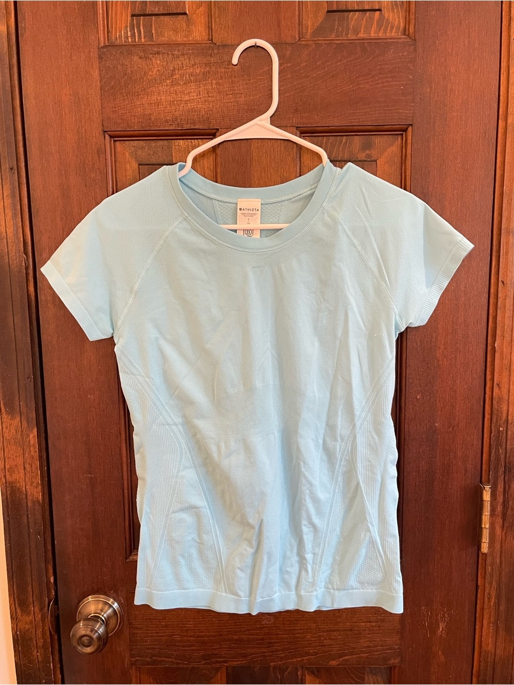 Athleta Sky Blue Seamless Knit Athletic Top Short Sleeve Size Small